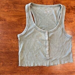 Aerie Ribbed Tank Top with Buttons - Light Blue